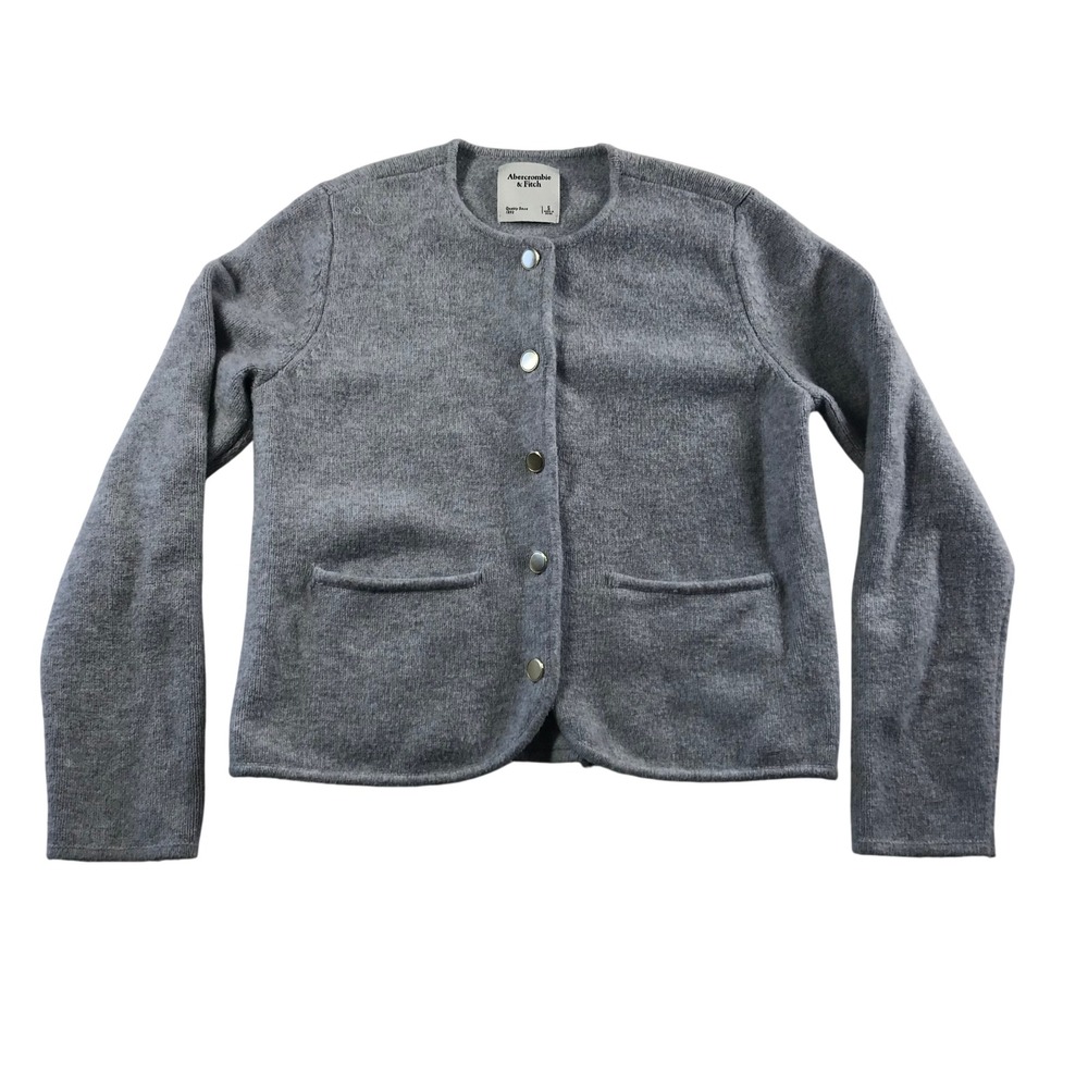 Abercrombie & Fitch Grey Wool Blend Button Front Cardigan Sweater Small Pockets